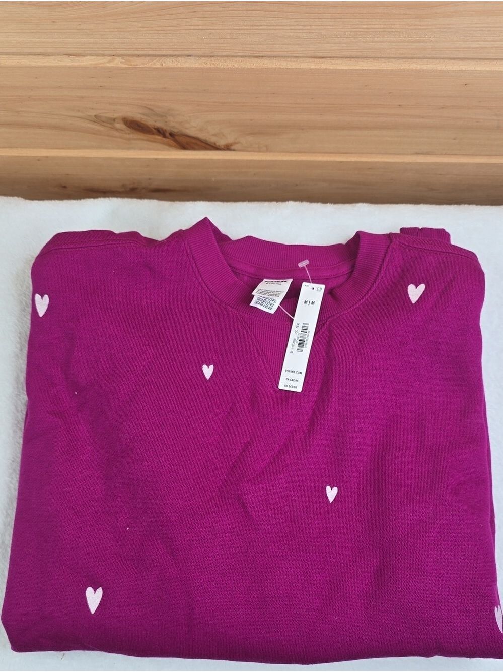 VS Pink Campus Fleece Oversized Crew Sweatshirt Sz Med NWT - Picture 3 of 6